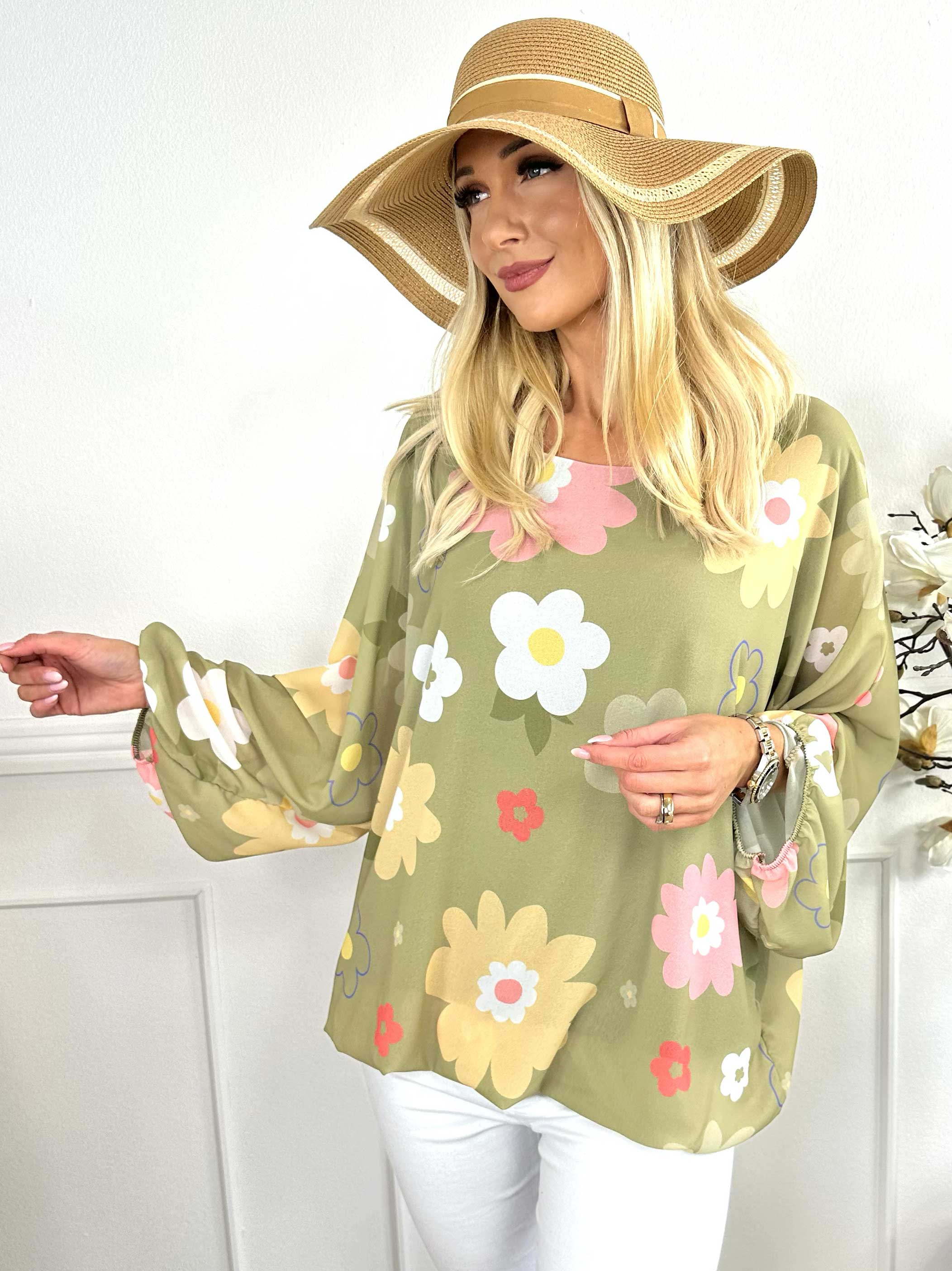 Destiny Flower - Bluse i chiffon med blomstermotiver